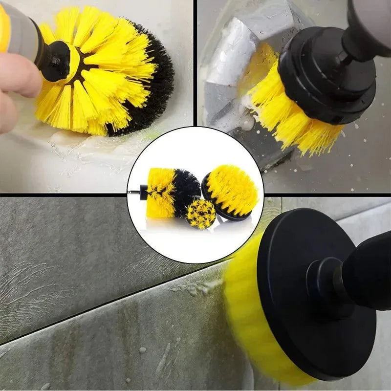 1 Set/3 PCS Electric Drill Brush Kit Plastic Round Cleaning Brush Attachment Carpet Glass Car Tires Nylon Brushes Scrubber Drill