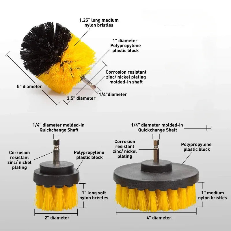 1 Set/3 PCS Electric Drill Brush Kit Plastic Round Cleaning Brush Attachment Carpet Glass Car Tires Nylon Brushes Scrubber Drill